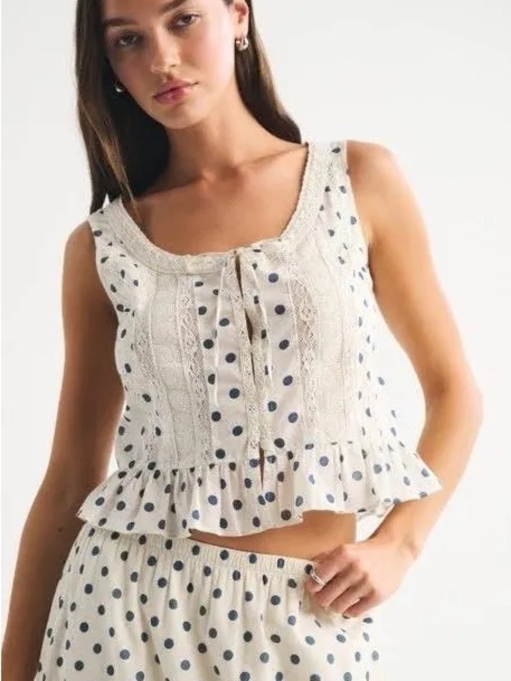 Abercrombie & Fitch Cream Polka Dot Lace-Trim Camisole